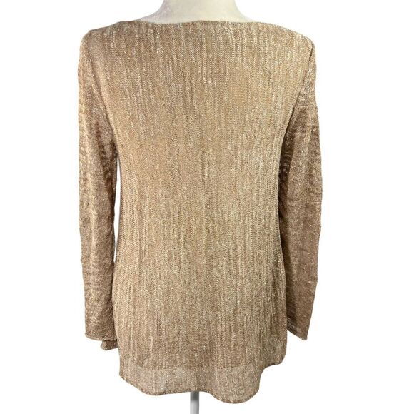 Lafayette 148 Gold Metallic Sweater Top in Linen Blend Mesh Knit Size Small - Picture 6 of 14
